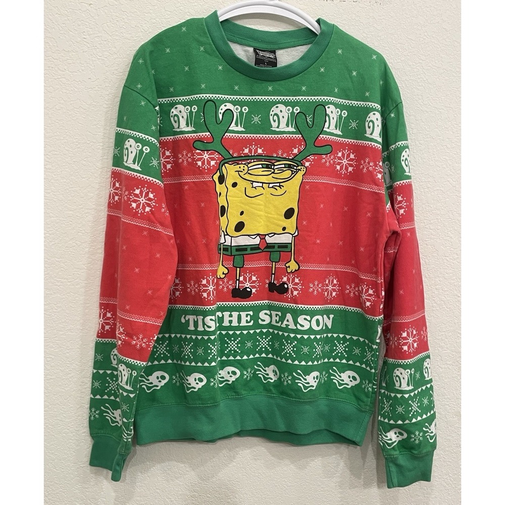 SpongeBob SquarePants Christmas Sweater‎ Reindeer Antlers Ugly Holiday Large